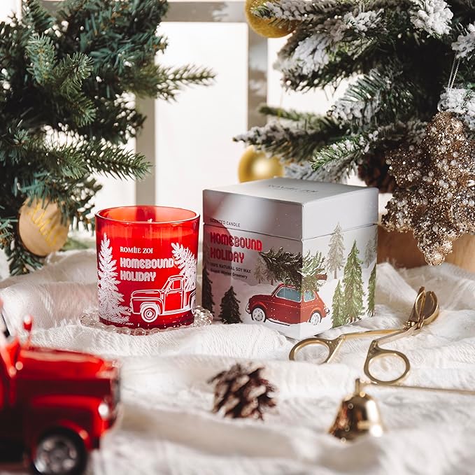 Christmas Scented Jar Candle - 6oz Soy Wax - Holiday Infused with Winter Greenery Aroma - with Beautiful Box Special for Decoration Gifts