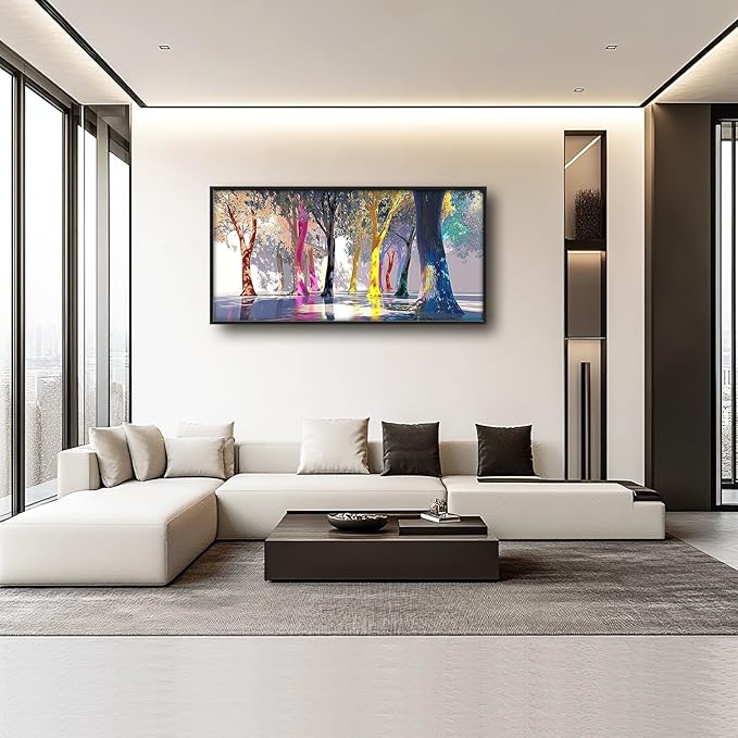 Framed Large Abstract Tree Wall Art for Living Room, Oversized Colorful Forest Wall Decor Nature Canvas Painting Modern Artwork for Living Room Bedroom Dining Room Office 60"x30"
