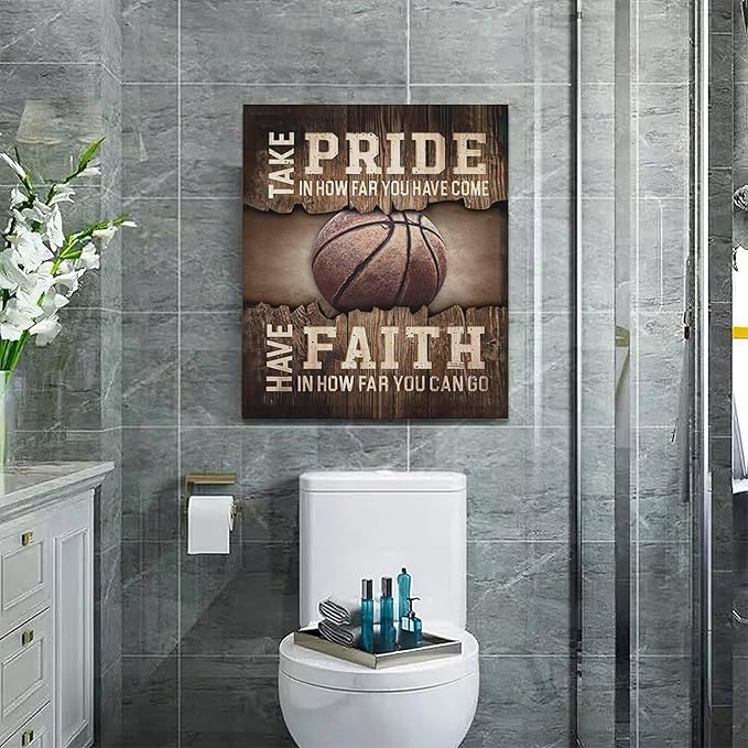 Fleruku Rustic Basketball Wall Art Sports Wall Decor Inspirational Quotes Brown Pictures Basketball Sign Canvas Painting Artwork Home Decorations For Boy Man Teenager Fans Bedroom Living Room 20"x24"