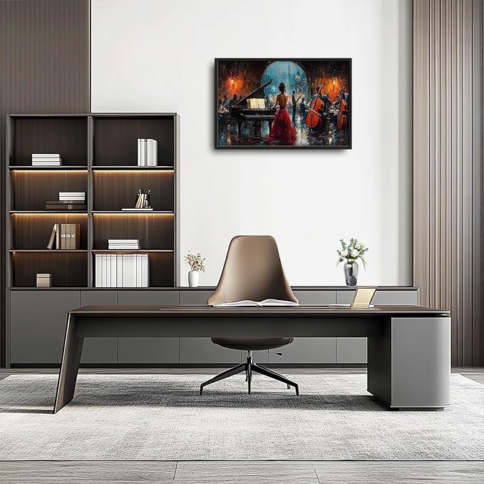 Music Piano Large Wall Art Cello Performance Pictures Wall Decor Musician Canvas Hotel Print Painting Modern Artwork Home Decoration for Dining Living Room Bathroom Bedroom Office Framed 36"x24"
