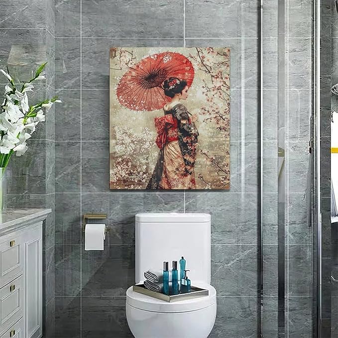 Fleruku Vintage Japanese Wall Art Japanese Geisha Wall Decor Japan Women Pictures Canvas Painting Artwork Home Decorations for Living Room Bedroom Bathroom Office 20"x24"