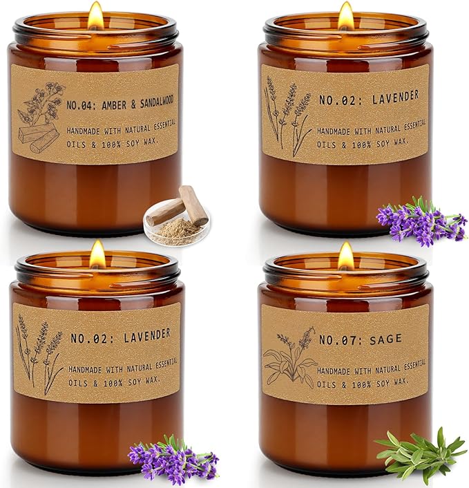 Aromatherapy Candles for Home Scented, Candle Gift Set for Stress Relief | Meditation | Yoga | SPA | Relaxing, Amber Jar Candles for Women, Birthday, Valentine, Mother's Day, 7.1 oz - Pack of 4