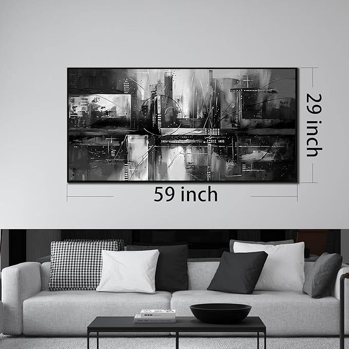 Wall Art for Living Room Black and White Abstract Print Picture Painting Large Wall Decor for Bedroom With Black Wood Framed Canvas Modern Room Wall Decorations Artwork Size 30x60 inch Ready to Hang
