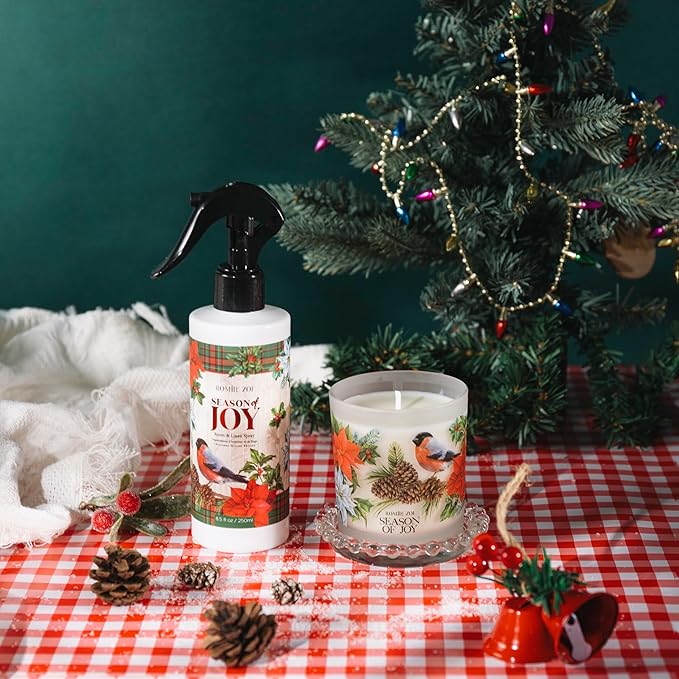 Christmas Scented Jar Candle - 6oz Soy Wax Candle - Season of Joy Infused with Winter Greenery Aroma - with Beautiful Keepsake Box Special for Christmas/Holiday Gifts