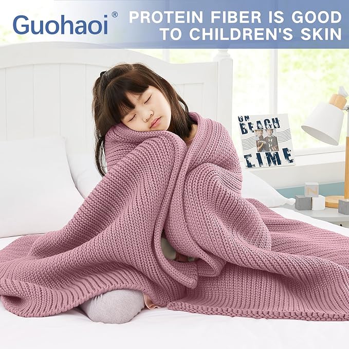Guohaoi Knitted Weighted Blanket for Adults (Muted Pink 60"x80" 12lbs) No Beads Cooling Throw Blanket for Hot Sleepers, Home Decor Breathable Chunky Knit Heavy Blanket Use on Queen/King Size Bed