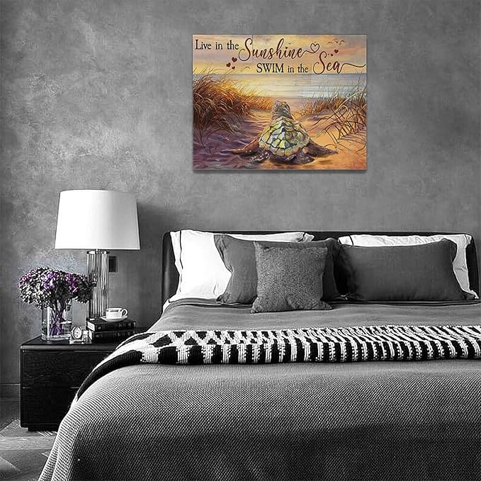 Bathroom Sea Turtle Wall Art Farmhouse Turtles Wall Decor Country Beach Ocean Coastal Nautical Pictures Canvas Painting Artwork Home Decorations for Living Room Bedroom Bathroom Office 16"x12"