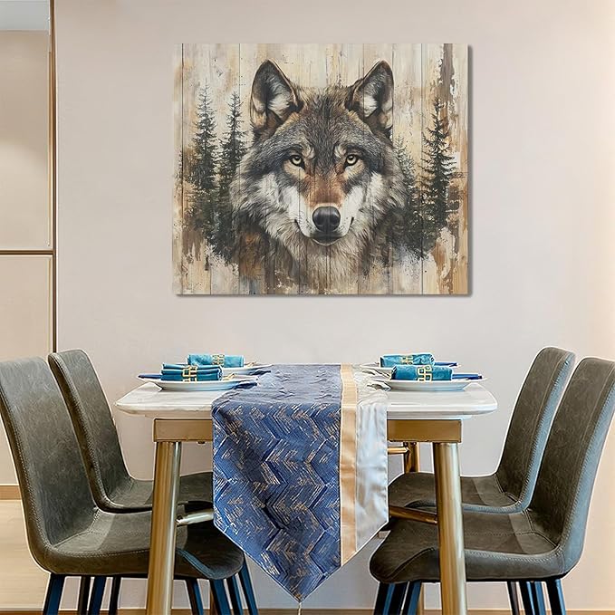 Vintage Wolf Wall Art Farmhouse Wildlife Wall Decor Country Animal Pictures Canvas Painting Artwork Home Decorations for Living Room Bedroom Bathroom Office 24"x20"