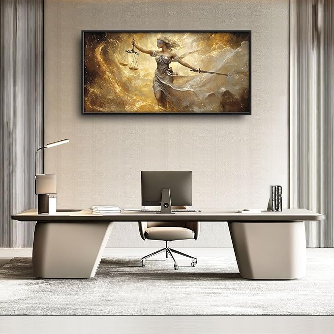 Lady Justice Large Wall Art Scales of Justice Pictures Wall Decor Themis Justitia Canvas Legal Principles Print Painting Modern Artwork Decoration for Lawyer Office Living Room Bedroom Bathroom Framed 60"x30"