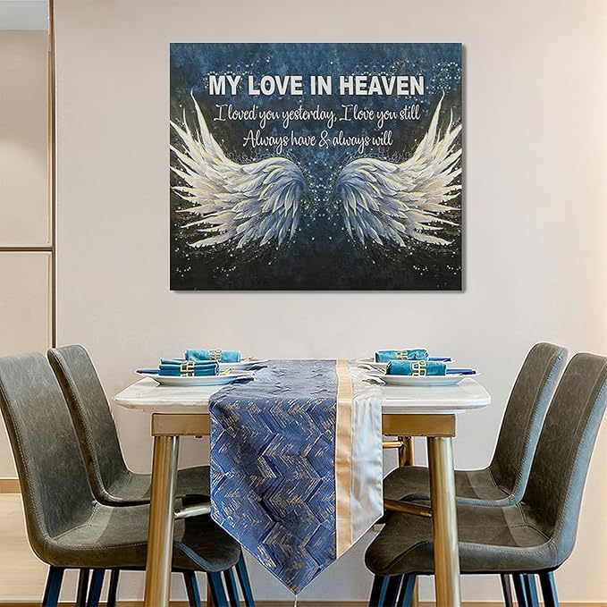 Fleruku Angel Wings Wall Art Memorial Motivational Wall Decor Wings My Love In Heaven Pictures Canvas Painting Artwork Home Decorations for Living Room Bedroom Bathroom Office 24"x20"