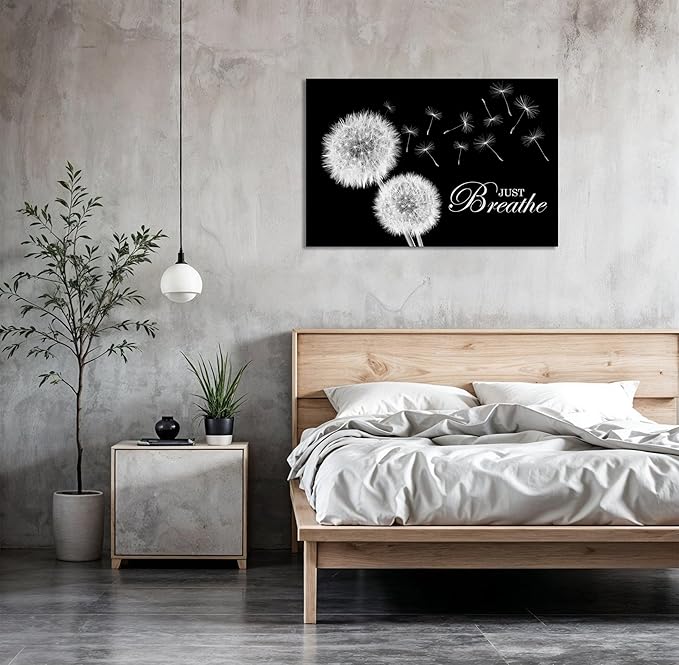 SKASNFAI Zen Wall Decor Motivation Dandelion Just Breathe Canvas Print Artwork Motivation Positive Wall Art for Inspirational Quotes Yoga Room (20L x 30W)