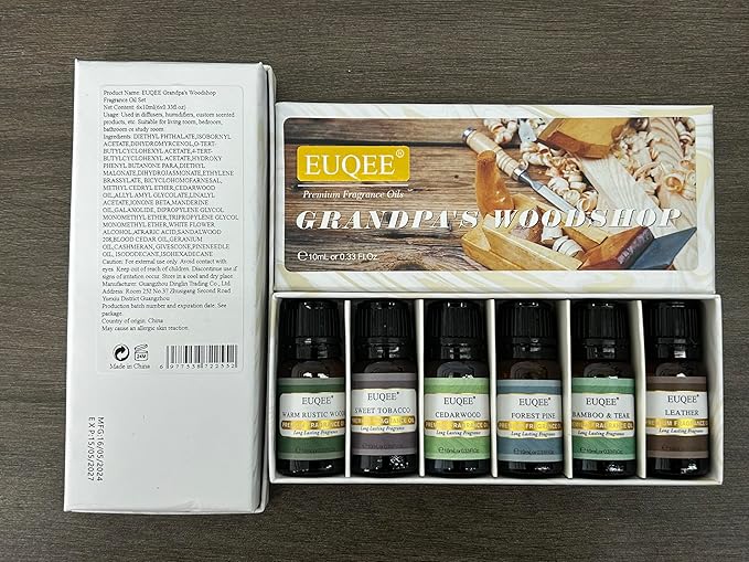 Fragrance Oils Gift Set Premium Woody Scented Oil - Forest Pine, Warm Rustic Woods, Bamboo & Teak, Cedarwood, Leather, Sweet Tobacc(Honeyed Haze), for Diffuser, Soap Making, Candle - 6x10ml