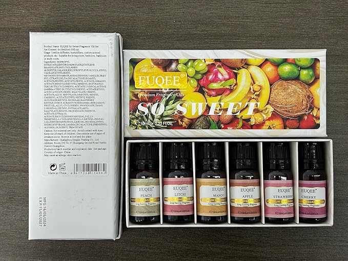 Premium Fruit Fragrance Oils Gift Set for So Sweet - 6x10ml-Strawberry, Cherry, Litchi, Apple, Mango, Peach - Scented Essential Oils for Diffuser, Candle Making