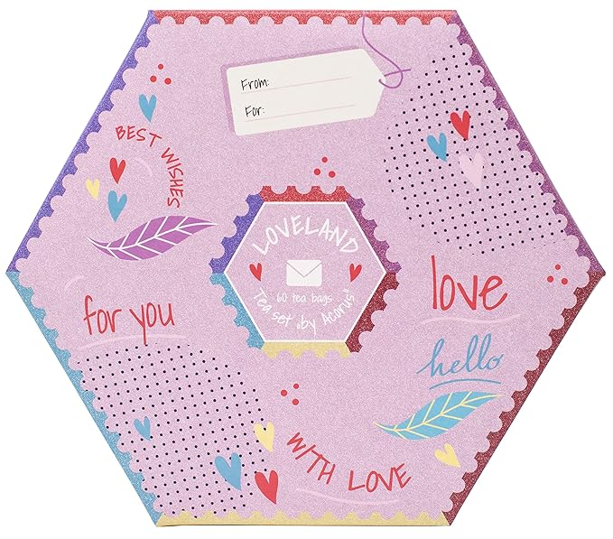 ACORUS | Loveland Tea Set | Natural Assorted Tea Hamper Box | Set of 6 flavors | Surprise your loved ones | Valentines box | Large Selection Box | Tea Gift Sets | 60 Tea Bags