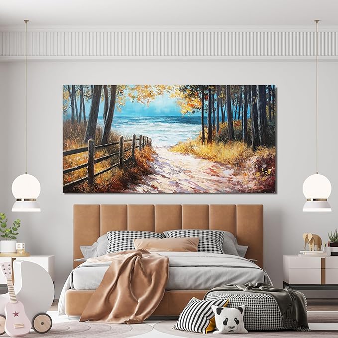 Canvas Wall Art Decor Artwork for Walls Large Coastal Beach Wall Art for Living Room Nature Landscape Forest Wall Art Decor Canvas Modern Art Wall Decor Prints for Home Office Room Wall Decor 29"X58"