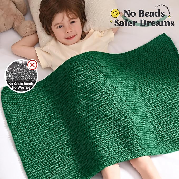 Guohaoi Knitted Weighted Lap Pad (Green 20"x30" 2lbs) No Beads Cooling Weighted Blanket Kids for Nap, Breathable Chunky Knit Blanket, Small Throw Blanket for Travel Indoor Outdoor