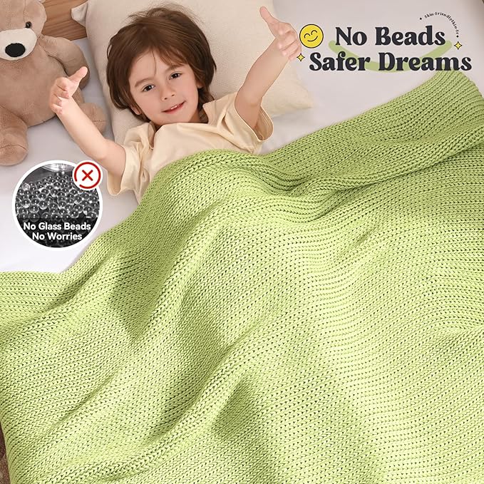 Guohaoi Knitted Weighted Blanket Kids (Light Green 36"x48" 5lbs) No Beads Cooling Heavy Blanket, Home Decor Breathable Chunky Knit Throw Blanket for All-Season Use