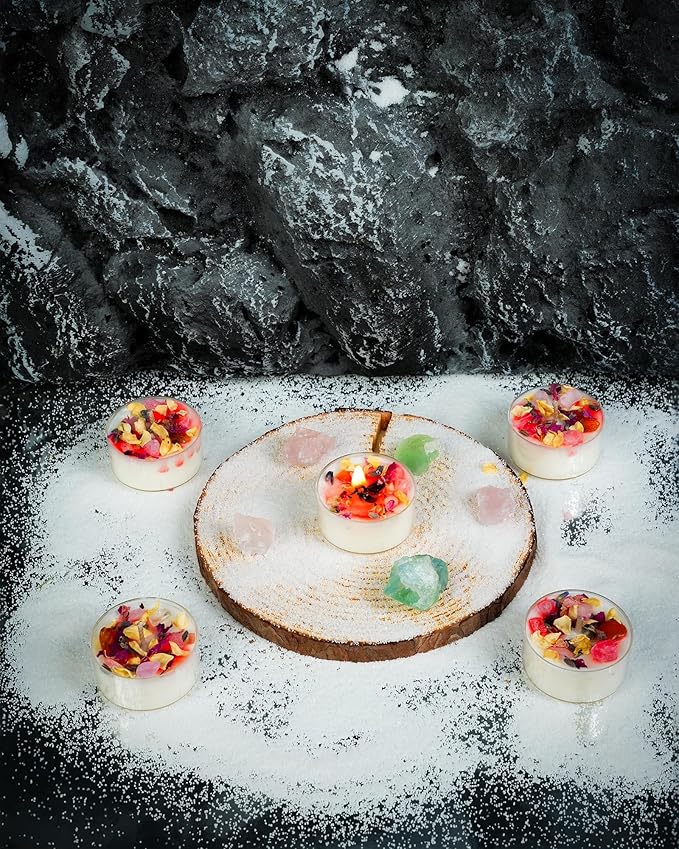 Tealight Candles with Crystals and Herbs, Handmade Energy, Healing Crystal, Aromatherapy Candles. (Pink)