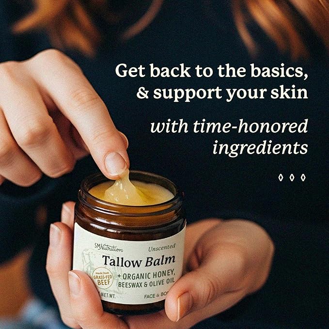 Beef Tallow Honey Balm | Face & Body | With Organic Honey, Beeswax & Olive Oil | Face Moisturizer & Body Balm | Grass Fed Beef Tallow for Skin Support | Paraben, BPA & Cruelty-Free | Unscented, 2 oz