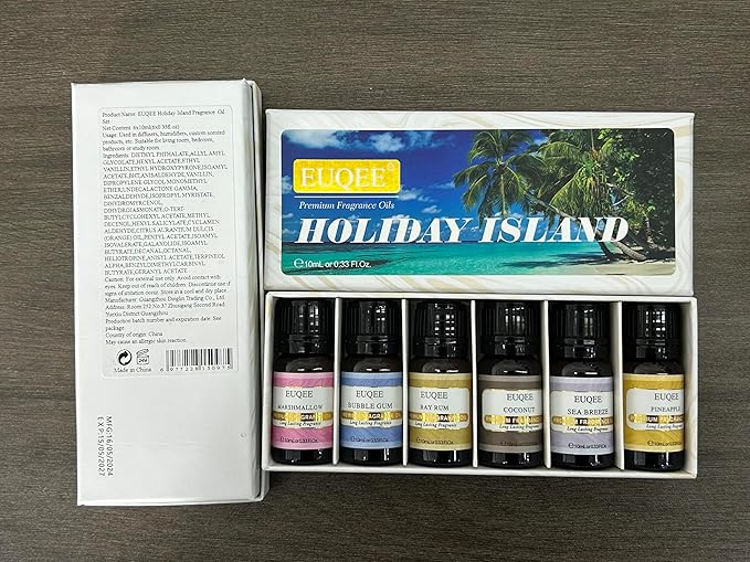 Summer Fragrance Oil Gift Set of 6,Holiday Island Essential Oils Set for Humidifier, Aromarathepy-Pineapple, Coconut, Sea Breeze, Bubble Gum, Bay Rum, Marshmallow(10ml)