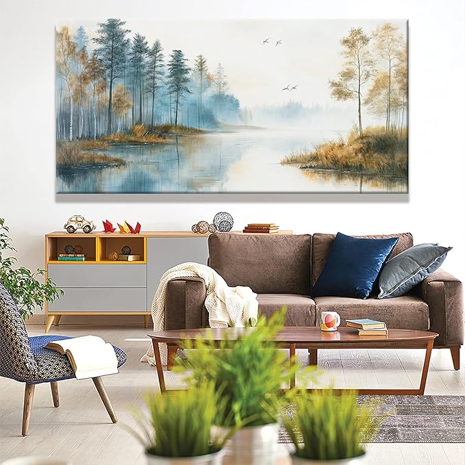 Suconvng Large Wall Art For Living Room Landscape Canvas Art Wall Decor Modern Tree Forest Wall Art Painting Prints Picture For Bedroom Office Kitchen Home Wall Decor 29"X58"