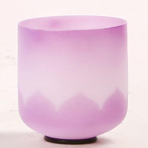Leize Crystal Singing Bowl Lotus Design Colored Rim Chakra Tuned Quartz 6 inch Violet 432hz B Note with Suede Striker
