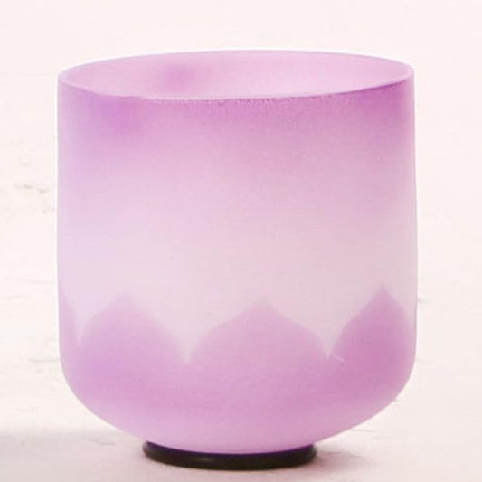 Leize Crystal Singing Bowl Lotus Design Colored Rim Chakra Tuned Quartz 6 inch Violet 432hz B Note with Suede Striker