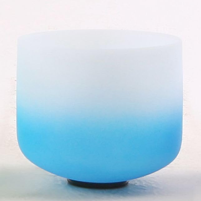 Leize Crystal Singing Bowl Gradient Color Chakra Tuned Quartz 8” wide Blue 432hz G Note with Suede Striker