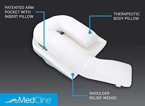 MedCline Shoulder Relief System, Bed Wedge Pillow for Shoulder Pain Relief with Therapeutic Body Pillow, Insert, and Covers, Inclined Sleep Position with Arm Pocket, Large for 5'10" and Above