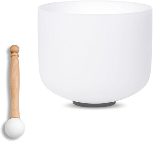 8 inch White G Note Throat Chakra Quartz Crystal Singing Bowl, for Healing Mindfulness Meditation Yoga Sound Baths, with Rubber Mallet O-ring