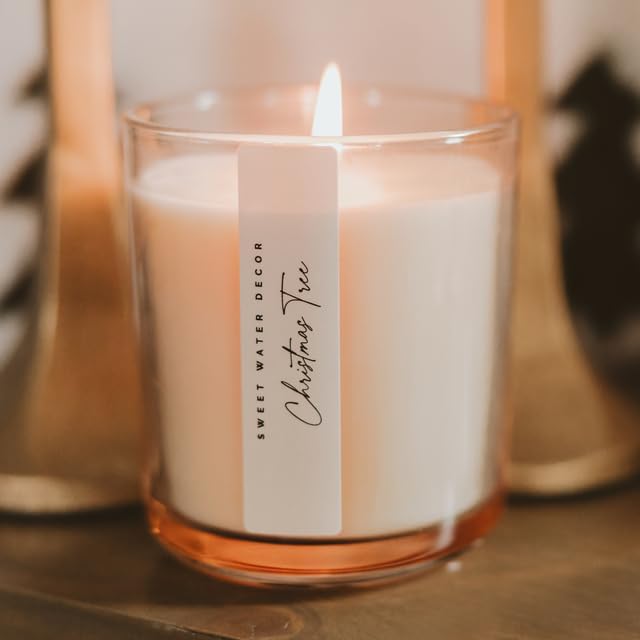 Sweet Water Decor Christmas Tree Candle - Spruce, Pine Needles and Evergreen Candles Scented Soy Candles for Home - Christmas Candle 12oz Sandstone Jar, 50+ Hour Burn Time, Made in The USA