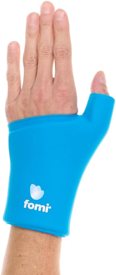 FOMI Wrist Solid Gel Ice Pack | Hot Cold Hand and Thumb Compression Sleeve Wrap for Carpel Tunnel, Arthritis, Tendonitis, Bruises, Swelling, Sports Injuries Pain Relief (Blue - Large/XLarge)