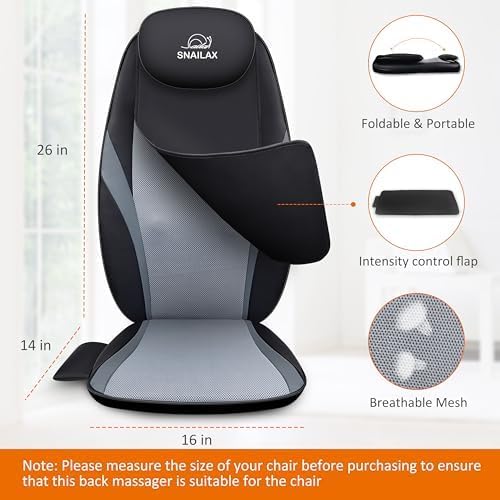 Snailax Shiatsu Massage Cushion with Heat Massage Chair Pad Kneading Back Massager for Home Office Seat use