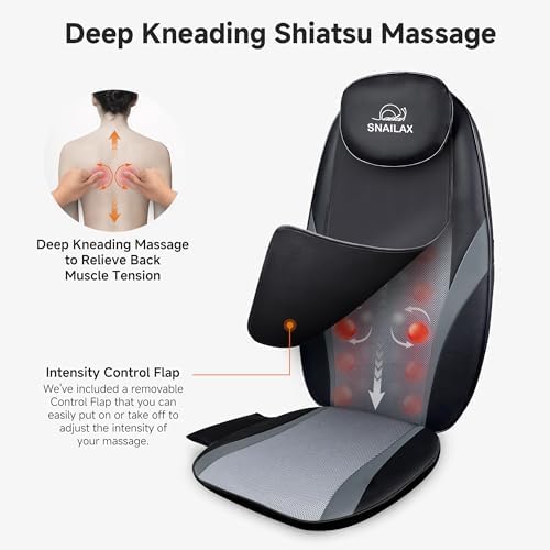 Snailax Shiatsu Massage Cushion with Heat Massage Chair Pad Kneading Back Massager for Home Office Seat use