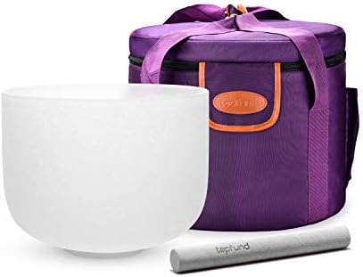 TOPFUND G Note Crystal Singing Bowl Throat Chakra 10" with Heavy Duty Carrying Case and Suede Mallet