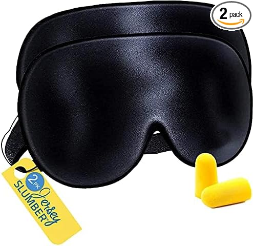 Silk Sleep Eye Mask for Men Women, Comfortable Super Soft Eye Mask with Adjustable Strap, 100% Pure Silk, Blocks Light, Jersey Slumber (Black, 1 Count (Pack of 2))
