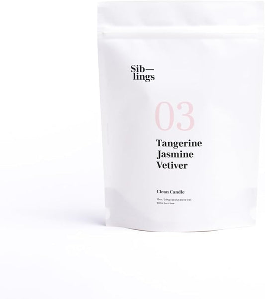 Siblings Candle Making Kit | DIY Coconut-Soy Wax Candle Kit with Wooden Wick | Scent No 03: Tangerine, Jasmine, Vetiver | Clean, Non-Toxic, Reusable, 60 Hr Burn