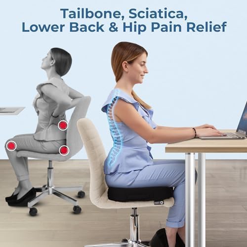5 STARS UNITED Seat Cushion for Tailbone Pain Relief – Memory Foam Cushion for Coccyx, Hemorrhoid, Sciatica & Post-Surgery Recovery – Wheelchair, Car, Desk, Gaming & Office Chairs, Arctic Black