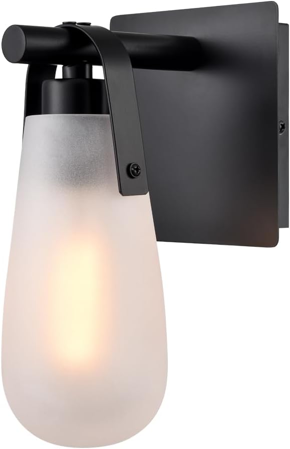 Modern Black with Frosted Glass Raindrop Wall Sconce 1-Light Bathroom Bedroom Vanity Lights Fixture