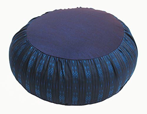 Meditation Cushion Zafu Pillow Buckwheat Fill - Global Weave and Ikat Fabric Blue