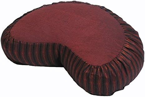 Meditation Cushion Zafu Pillow Buckwheat Fill - Global Weave Fabric Crescent Rust Brown