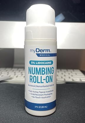 Myderm Medical 5% Lidocaine Numbing Roll On - Pack of 3 - for Minor Aches, Scratches and Hemorrhoidal Discomfort - Made in The USA (3 Pack)