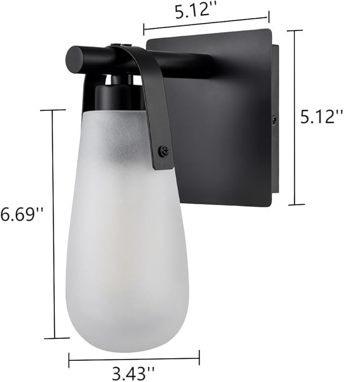 Modern Black with Frosted Glass Raindrop Wall Sconce 1-Light Bathroom Bedroom Vanity Lights Fixture