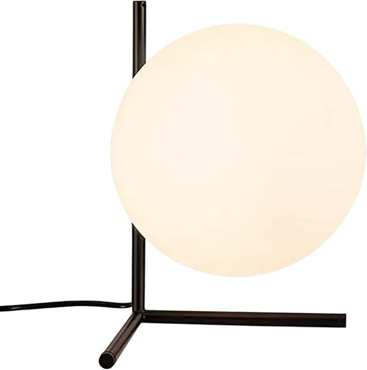 BOKT Modern Mid Century Matte Black Globe Table Lamp Post Modern Mini White Glass Desk Lamp Industrial Farmhouse Nightstand Bedside Lamp Lighting Fixture