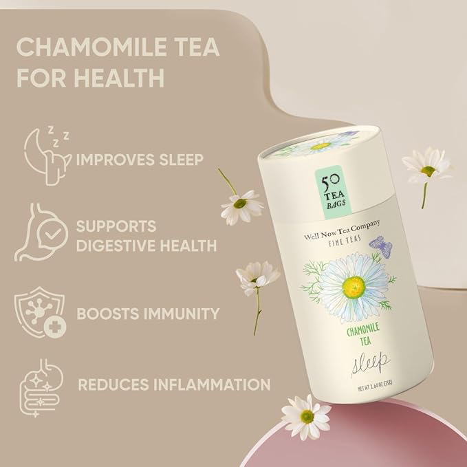 Life Plus Style Gourmet Well Now Tea Company Organic Chamomile Herbal Tea Natural Fine Teas Bedtime Sleep Tea Bags Rich Herbal Non-GMO Caffeine Free Relaxing Immunity Tea For Women 50 Tea Bags Pack of 1