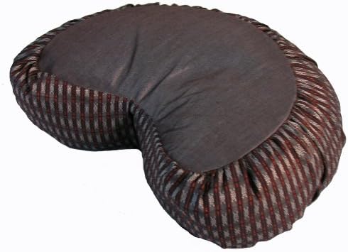 Meditation Cushion Zafu Pillow Buckwheat Fill - Global Weave Fabric Crescent Silver Gray