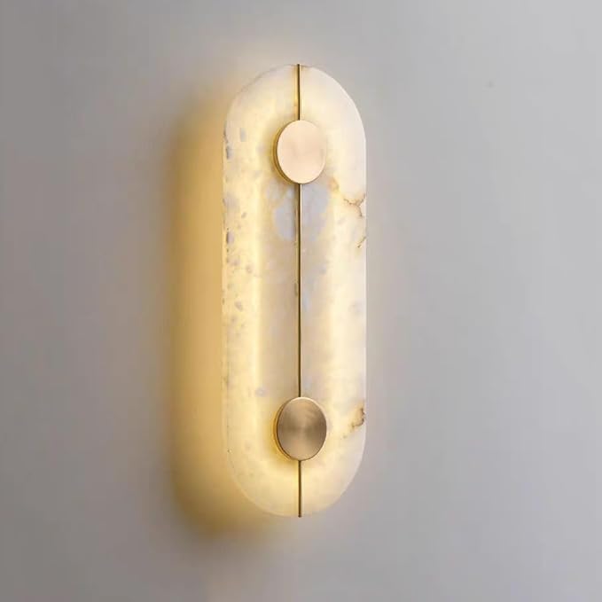 Nordic Style Marble Wall Light 16.7in Natural Stone Wall Lamp Warm White 3000K Energy Saving Alabaster Wall Sconce for Hotel Bedroom Bedside Decorative Lighting