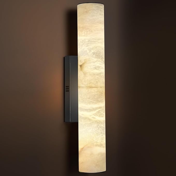 Alabaster Wall Sconces, Spanish Natural Marble Wall Sconce, 20" Bronze Wall Sconce for Bathroom, Modern Alabaster Sconces Wall Lighting Dimmable, Marble Wall Lamp for Living Room, Bedroom, Hallway