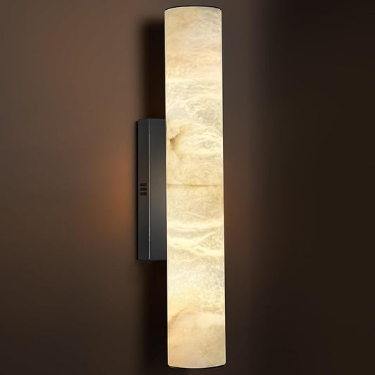 Alabaster Wall Sconces, Spanish Natural Marble Wall Sconce, 20" Bronze Wall Sconce for Bathroom, Modern Alabaster Sconces Wall Lighting Dimmable, Marble Wall Lamp for Living Room, Bedroom, Hallway