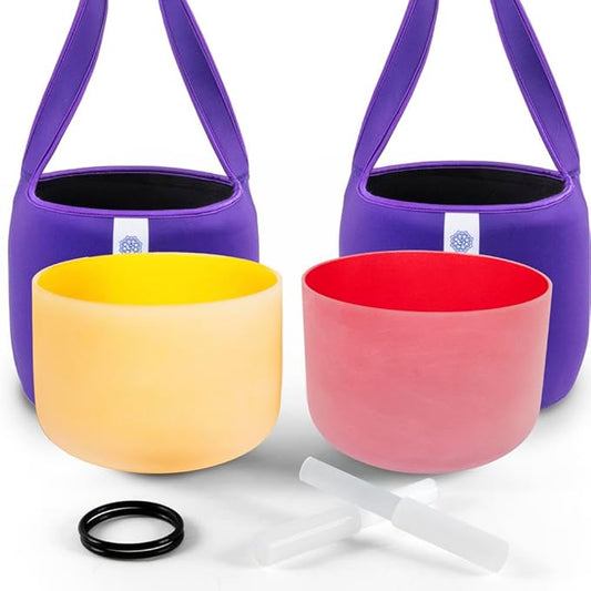 FMTY 10inch Crystal Singing Bowls set prefect pitch(±10HZ) Red(Root)+ Yellow(Solar Plexus) with Soft Carrying Bag Sound Bowls Chakra Bowl