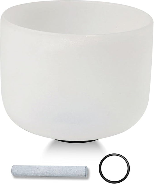 432HZ 10 Inchs Frosted Crystal Singing Bowl Set for Meditation Healing Yoga Chakra Quartz Crystal Sound Bowls with Heavy Duty Carry Case and Rubber Mallet,Suede Striker,O-rings